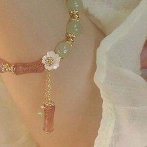 Lotus Flower Purple Green Beaded Charm Bracelet Adjustable Colorful Tassel